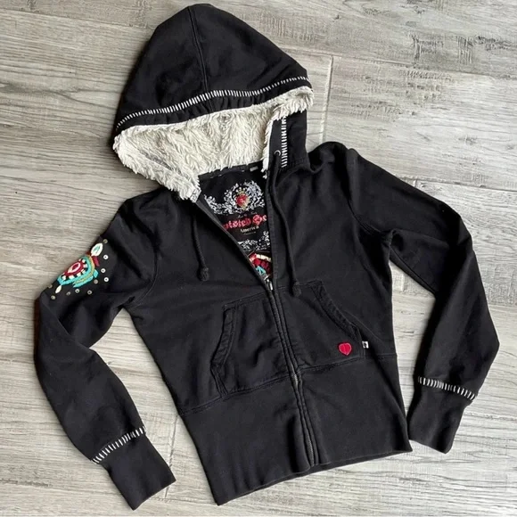 Vintage Y2K SET ‘Twisted Heart’ ♥️ Embroidered Hoodie & Flare Lounge Pants, Med - Picture 4 of 12